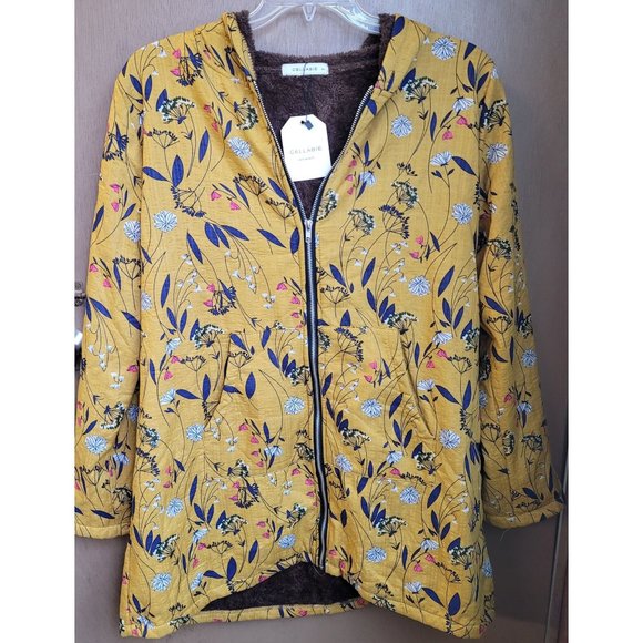 Cellabie Yellow Floral Zip Up Jacket Size 2XL - Picture 1 of 12